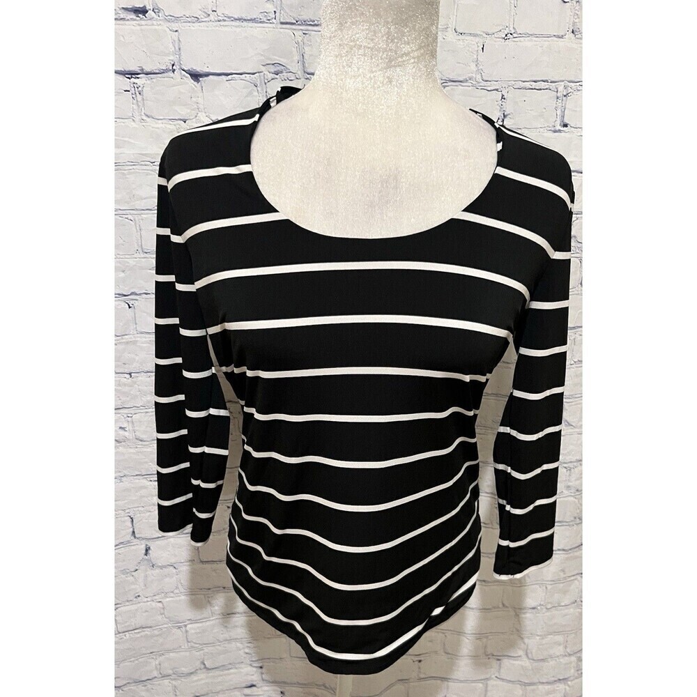 NWT Context long sleeve black-and-white striped blouse top size medium